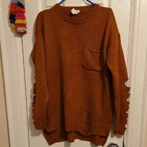 NWOT RUST COLOR DISTRESSED Sweater with Unique Cutout Design Size M/L